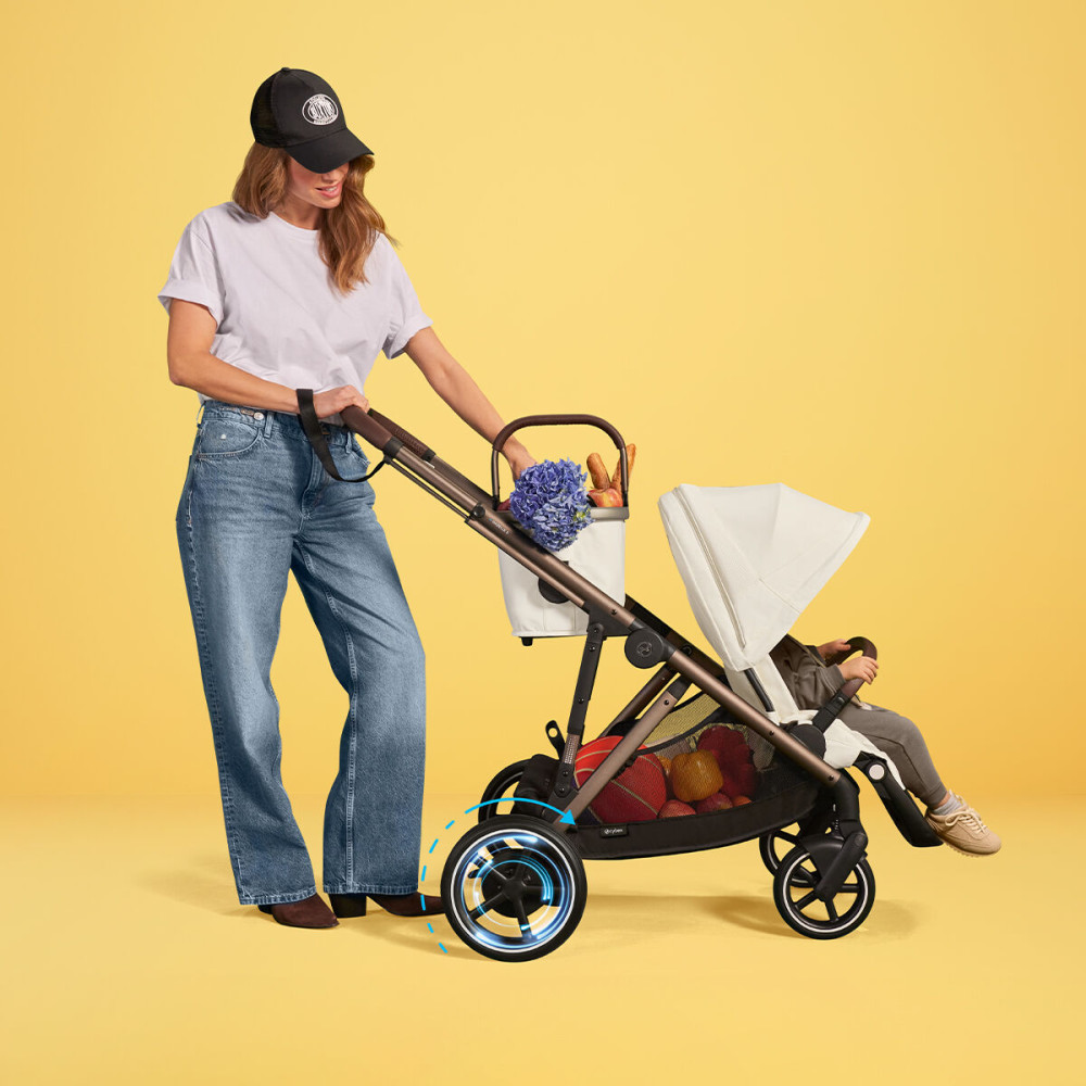 Cybex e-Gazelle S  - elektryczny wózek spacerowy, wózek z napędem elektrycznym, automatyczna funkcja kołysania, ponad 20 konfiguracji • Seashell Beige