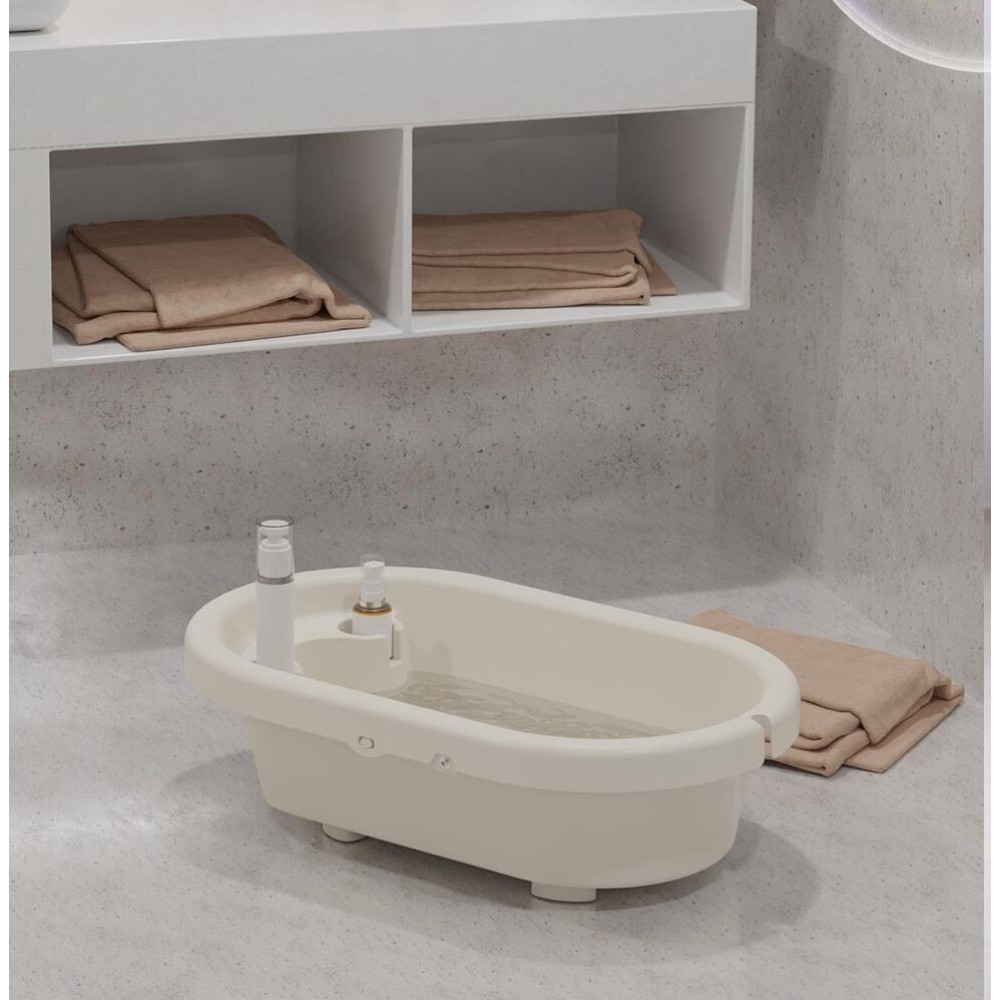 Neno Breza - wanienka ze stelażem i przewijakiem 2w1 dla dzieci do 15 kg, łatwe składanie, 4 kółka z blokadą • Beżowy