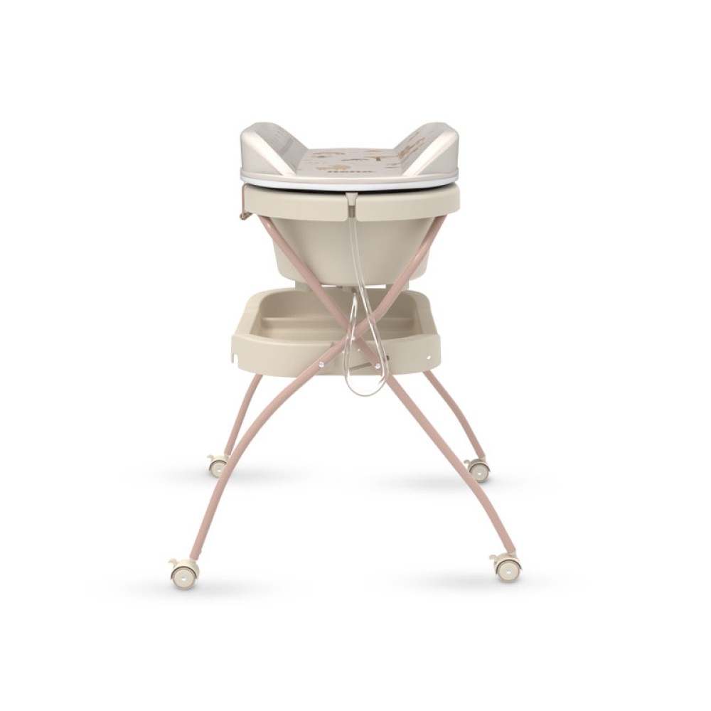 Neno Breza - wanienka ze stelażem i przewijakiem 2w1 dla dzieci do 15 kg, łatwe składanie, 4 kółka z blokadą • Beżowy