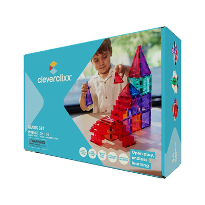 Cleverclixx Klocki magnetyczne ze schodami – Stairs Set Intense 34 el, Od 3 lat