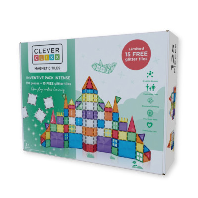 Cleverclixx Klocki magnetyczne – zestaw Inventive Pack Intense 110 el. + 15 el. gratis, Od 3 lat