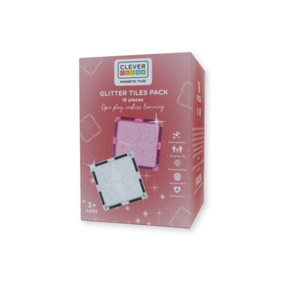 Cleverclixx Klocki magnetyczne – Glitter Tiles Pack Transparent / Pink - 16 el, Od 3 lat