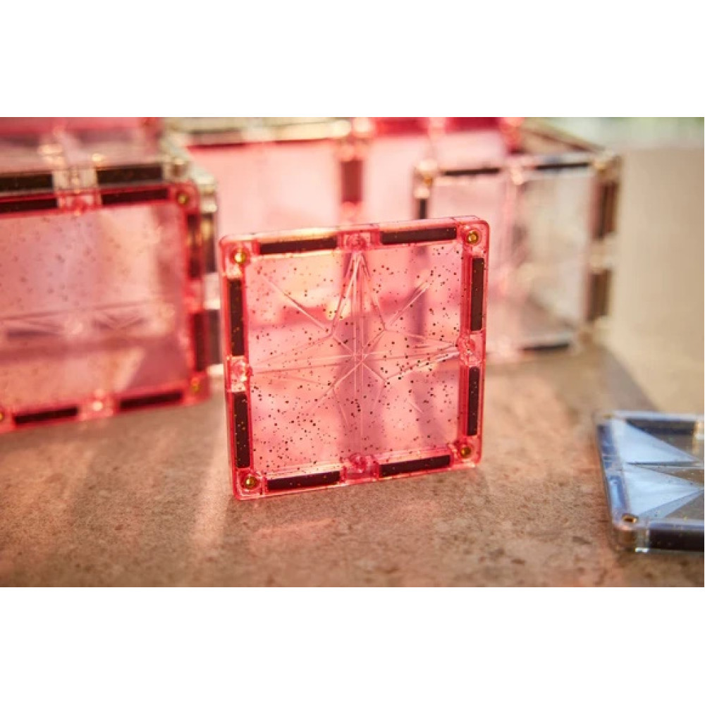 Cleverclixx Klocki magnetyczne – Glitter Tiles Pack Transparent / Pink - 16 el, Od 3 lat