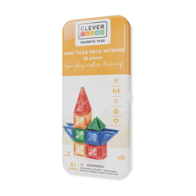 Cleverclixx Klocki magnetyczne – zestaw magnetycznych kafelków Mini Tiles Pack Intense 28 el., Od 3 lat
