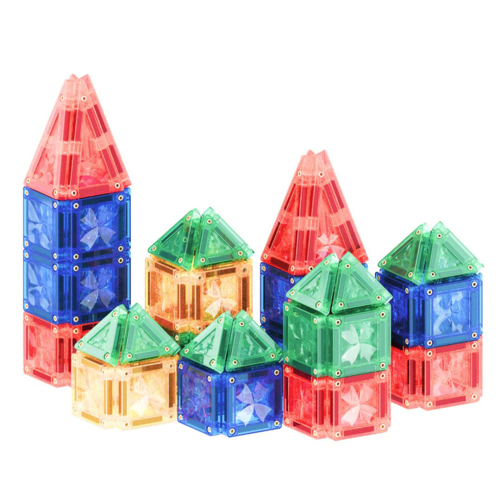 Cleverclixx Klocki magnetyczne – zestaw magnetycznych kafelków Mini Tiles Pack Intense 28 el., Od 3 lat