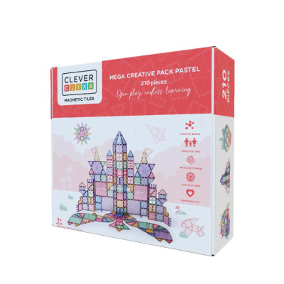 Cleverclixx Klocki magnetyczne – zestaw kreatywny Mega Creative Pack Pastel 210 el., Od 3 lat