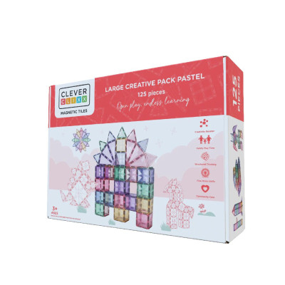 Cleverclixx Klocki magnetyczne – zestaw kreatywny Large Creative Pack Pastel 125 el., Od 3 lat
