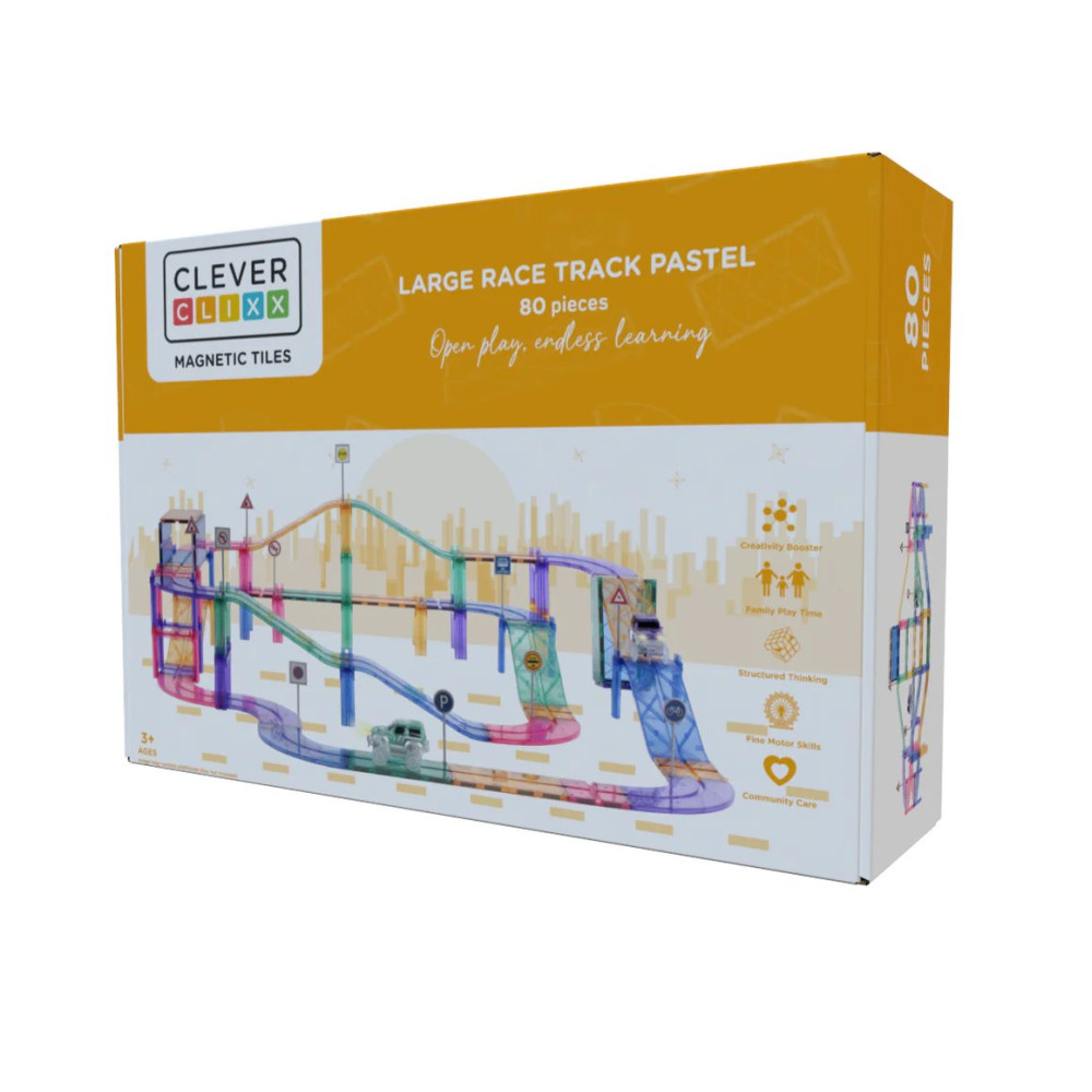 Cleverclixx Klocki magnetyczne – zestaw Large Race Track Pastel - 80 el., Od 3 lat