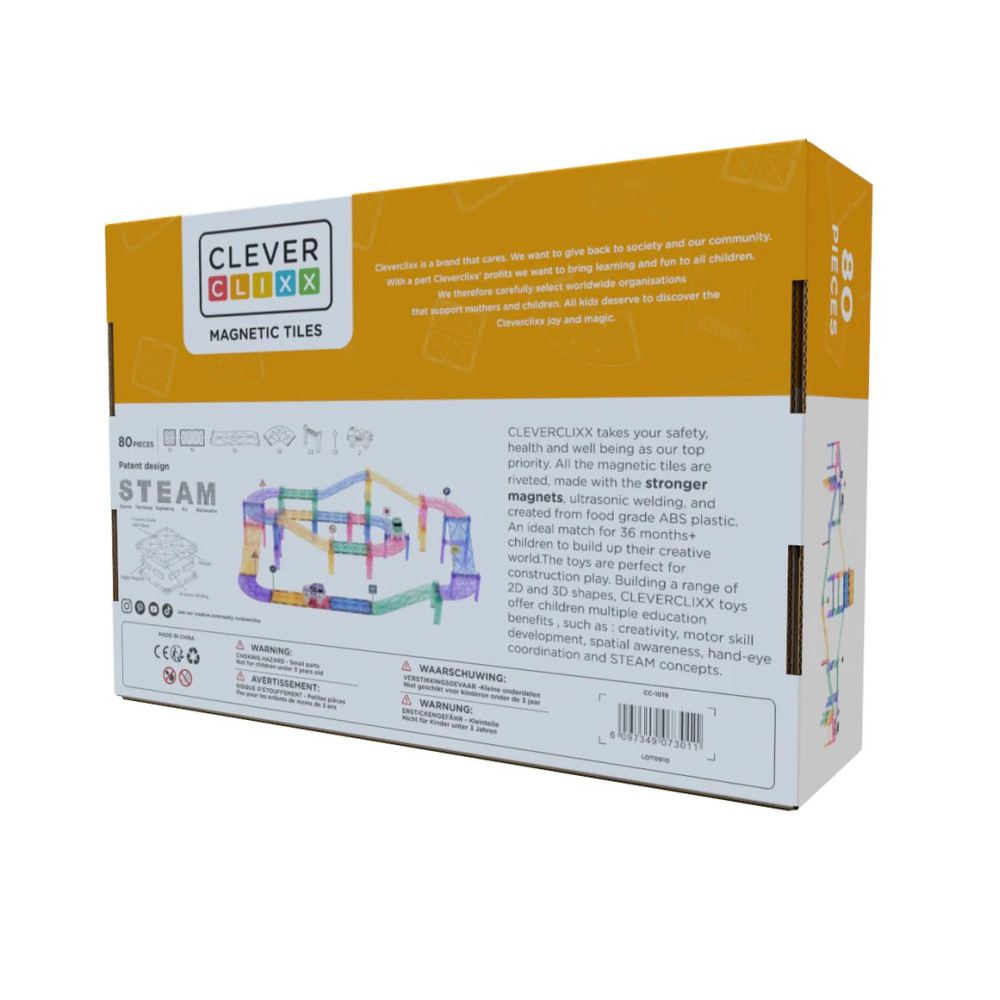 Cleverclixx Klocki magnetyczne – zestaw Large Race Track Pastel - 80 el., Od 3 lat