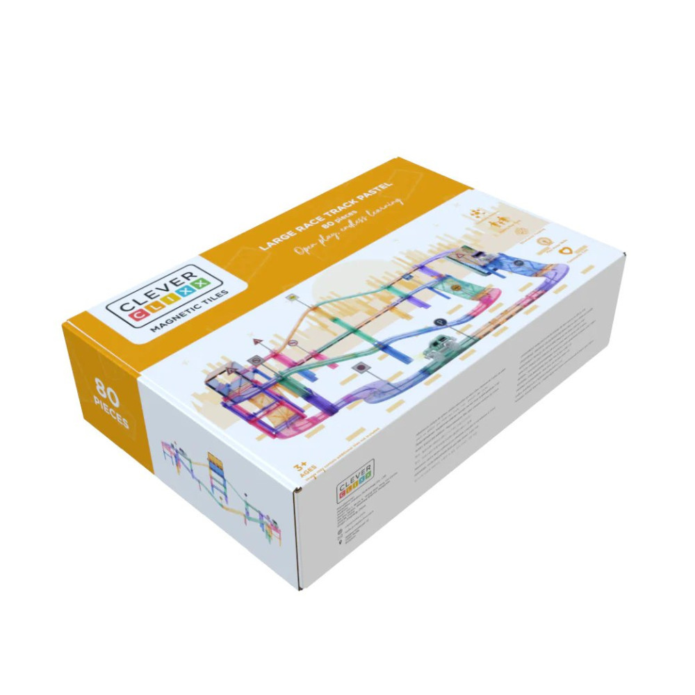 Cleverclixx Klocki magnetyczne – zestaw Large Race Track Pastel - 80 el., Od 3 lat