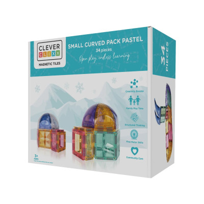 Cleverclixx Klocki magnetyczne – zestaw Small Curved Pack Pastel - 34 el., Od 3 lat