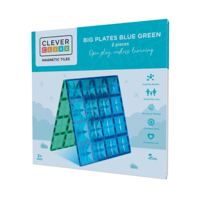 Cleverclixx Klocki magnetyczne – zestaw Big Plates Blue Green - 2 el., Od 3 lat