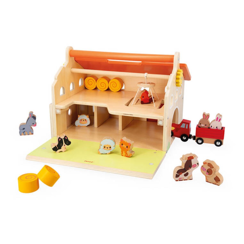 Janod – Drewniana farma z otwieranym dachem i figurkami 2+ Janod – Drewniana farma z otwieranym dachem i figurkami 2+