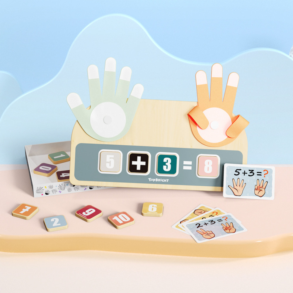 Topbright Nauka liczenia na palcach – drewniana zabawka edukacyjna Montessori z zadaniami 36 mies.+