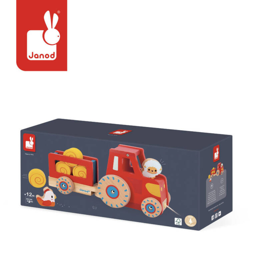 Janod – Drewniany traktor do ciągnięcia Farma 12 m+ Janod – Drewniany traktor do ciągnięcia Farma 12 m+