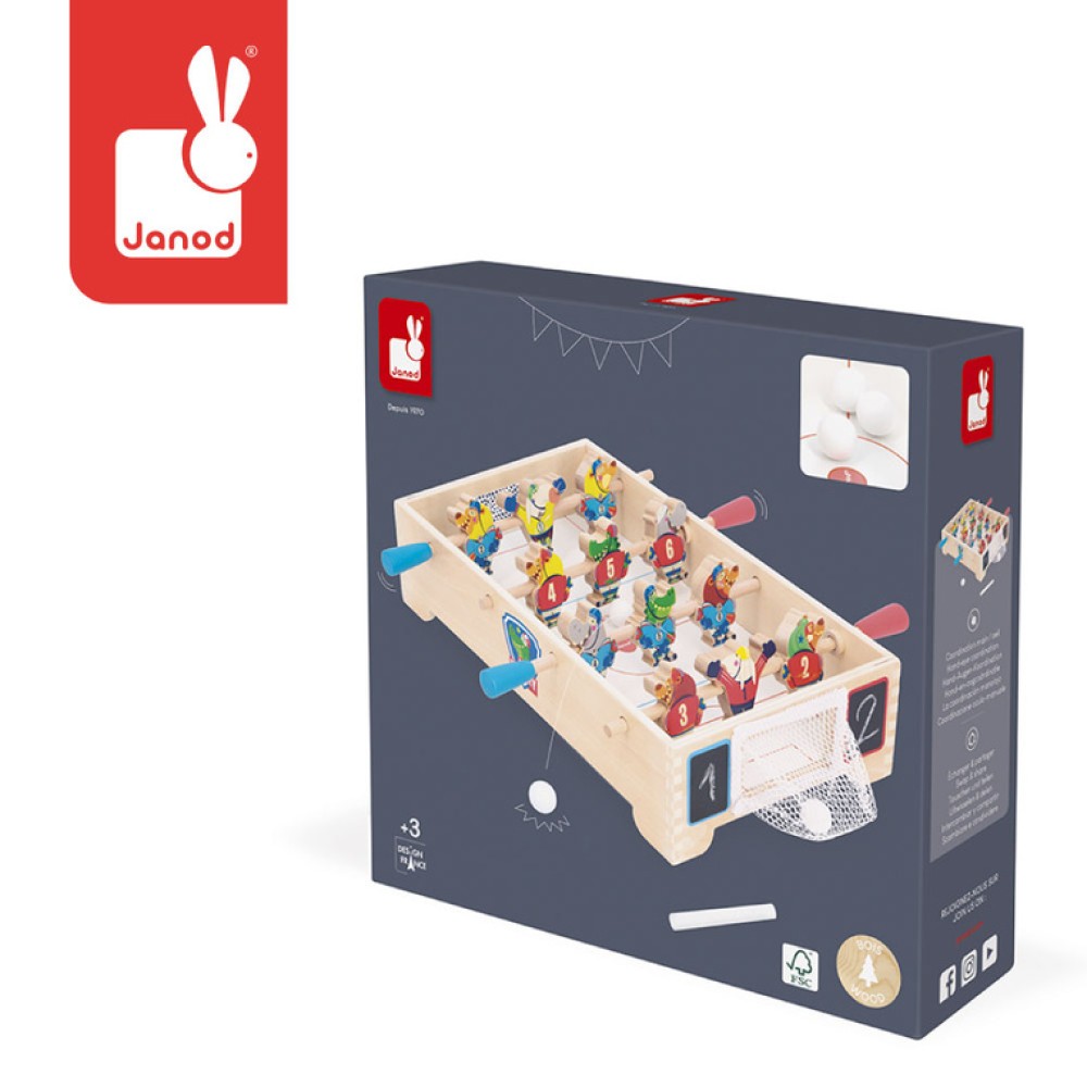 Janod – Gra zręcznościowa drewniana Mini hokej Applepop 3+