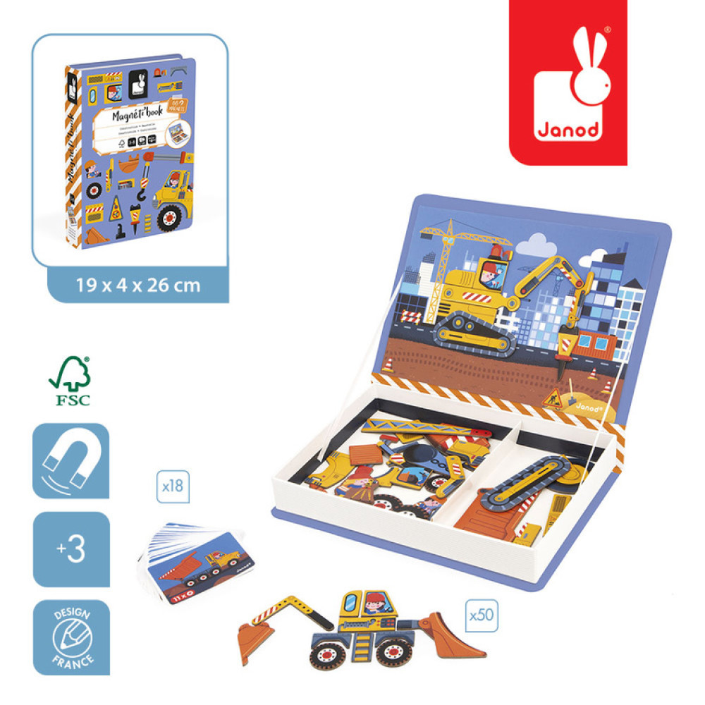 Janod – Magnetyczna układanka Plac budowy Magnetibook 3-8 lat