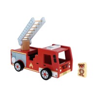 Trefl – Zabawka drewniana Fire truck, w zestawie figurka Misia Zdzisia