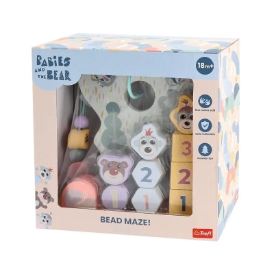 Trefl – Zabawka drewniana Bobaski i Miś, Bead maze: Shapes & numbers