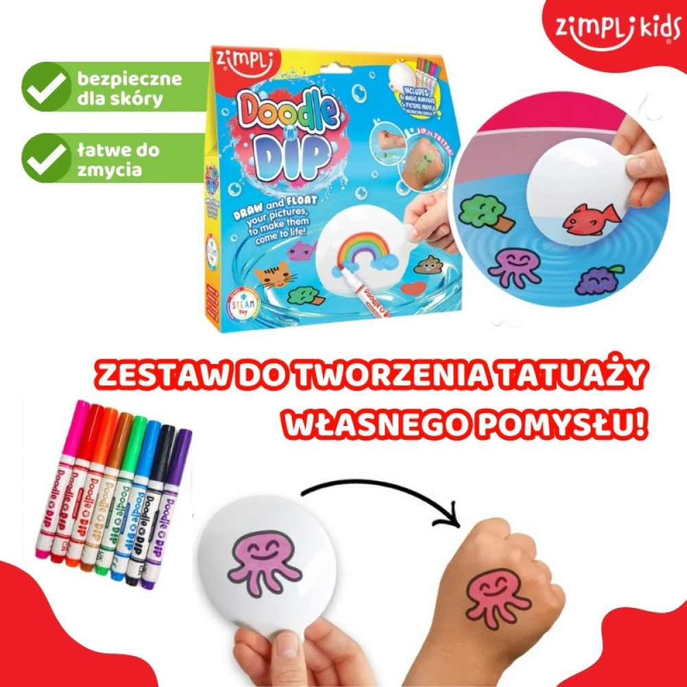 Zimpli Kids – Zestaw do robienia tatuaży specjalnymi flamastrami w wodzie – studio zmywalnych tatuaży dla dzieci 8+