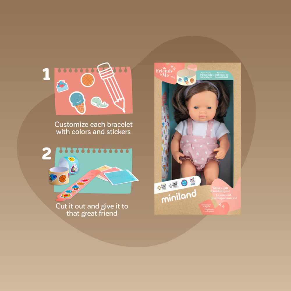 Miniland – Lalka dziewczynka Miniland My Friends & Me - Europejka Brązowe włosy 38 cm