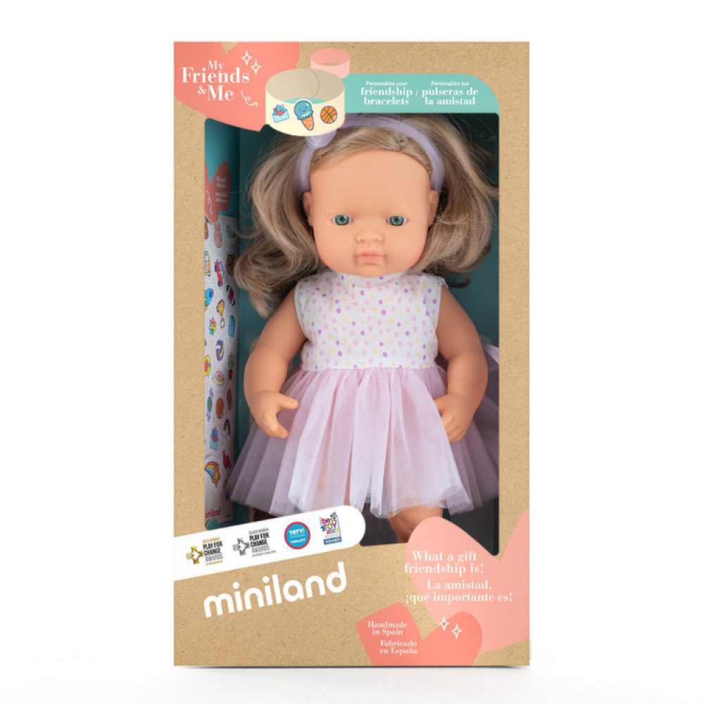 Miniland – Lalka dziewczynka Miniland My Friends & Me - Europejka Ciemny Blond 38 cm