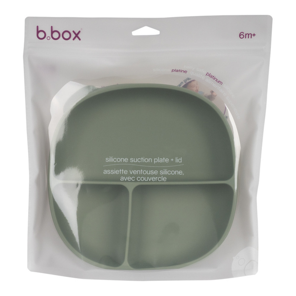 b.box - Silikonowy talerzyk trójdzielny z przyssawką i przykrywką • Sage b.box - Silikonowy talerzyk trójdzielny z przyssawką i przykrywką • Sage