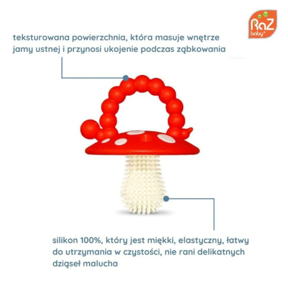 RaZbaby - Gryzak logopedyczny Grzybek dla niemowląt na ząbkowanie 2 szt. czerwony i różowy