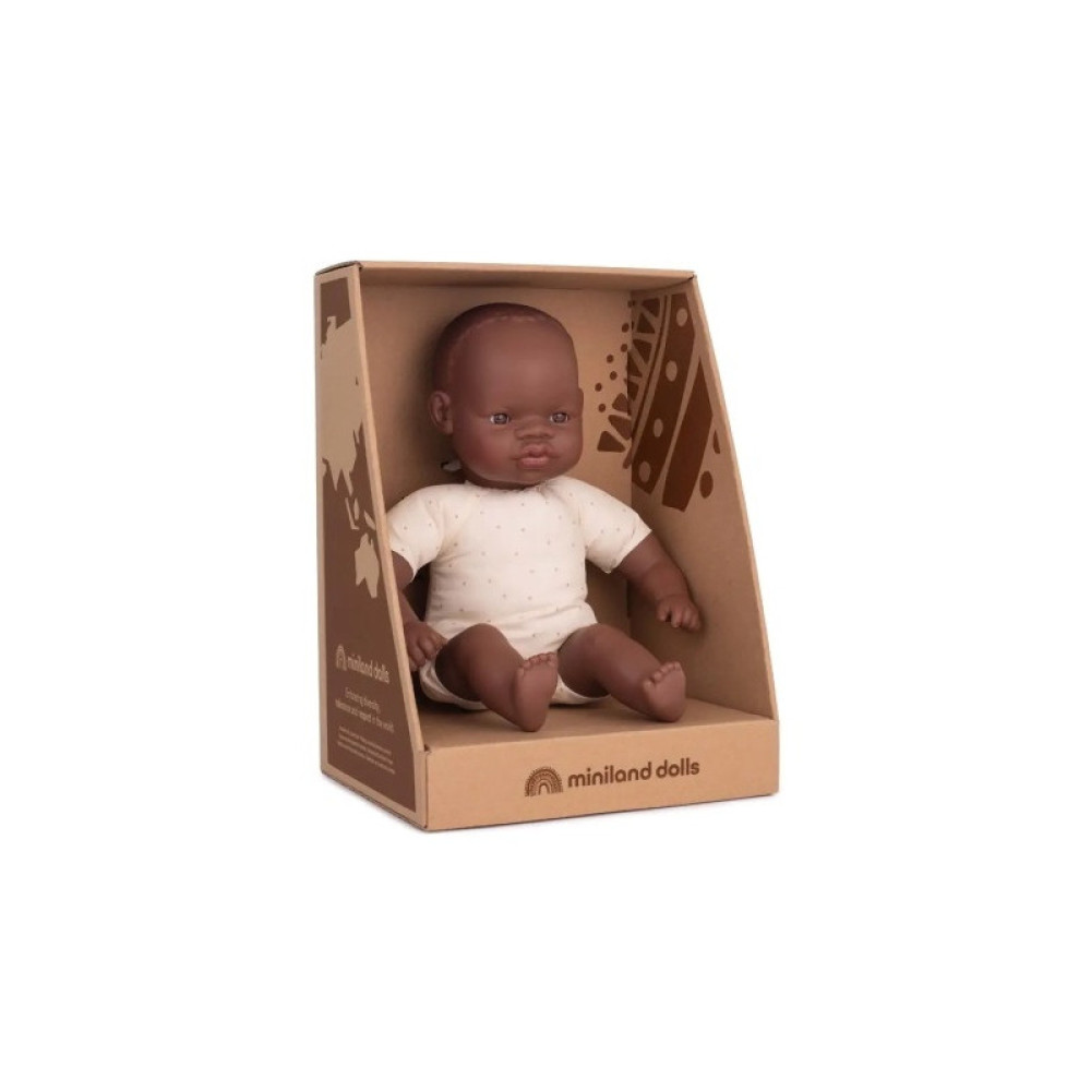 Miniland - Lalka z miękkim brzuszkiem Rasa Afrykańska 32 cm