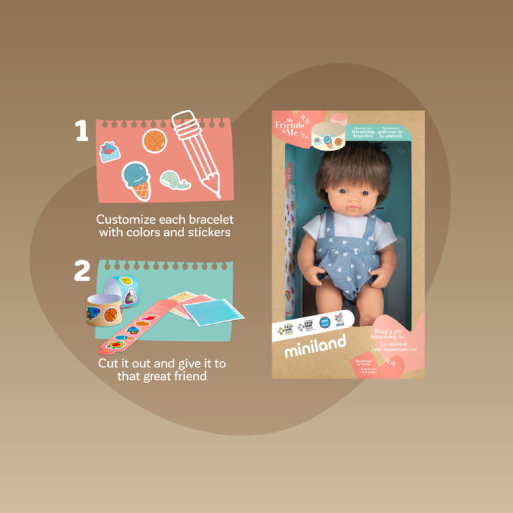 Miniland - Lalka chłopiec Europejczyk Brązowe Włosy 38 cm My Friends & Me