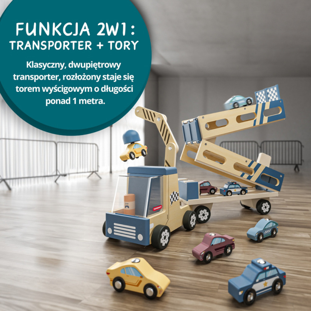 Topbright - Roll&Race Zabawka dla dzieci 2w1 Transporter samochodów i tor wyścigowy 36m+