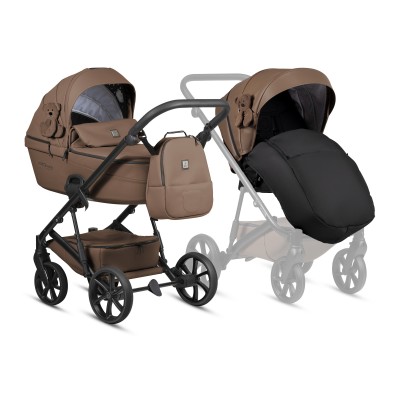 Tutis Viva 6+ - wózek dziecięcy 2w1, edycja limitowana, luksusowa ekoskóra, pluszowa zabawka, gondola termiczna, materac dwustronny lato-zima, ilustracje wewnątrz budki • Biscuit Teddy