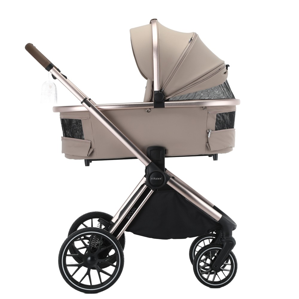 Adamex Spark - wózek dziecięcy 2w1, miękka gondola, teleskopowa rączka dla rodziców • 2 Champagne Latte