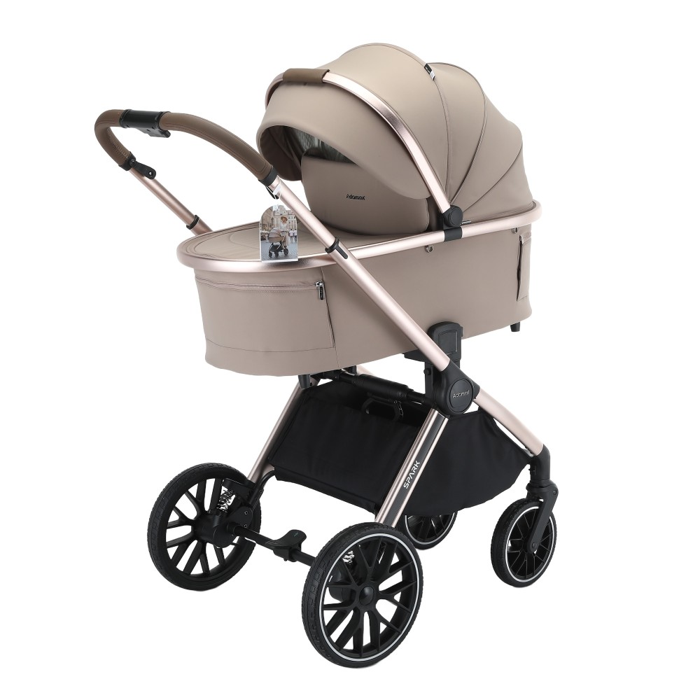 Adamex Spark - wózek dziecięcy 2w1, miękka gondola, teleskopowa rączka dla rodziców • 2 Champagne Latte