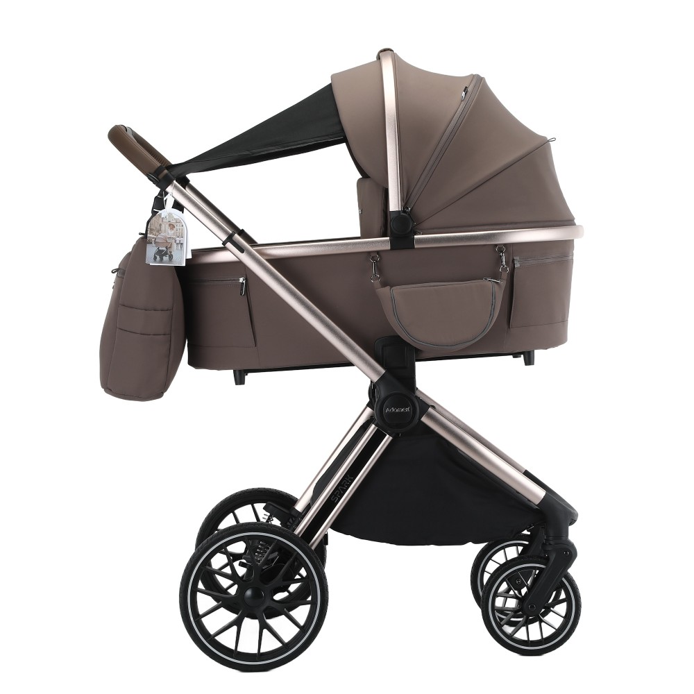 Adamex Spark - wózek dziecięcy 2w1, miękka gondola, teleskopowa rączka dla rodziców • 10 Champagne Fango