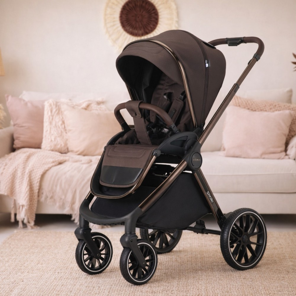 Adamex Spark - wózek dziecięcy 2w1, miękka gondola, teleskopowa rączka dla rodziców • 13 Chocolate Brown