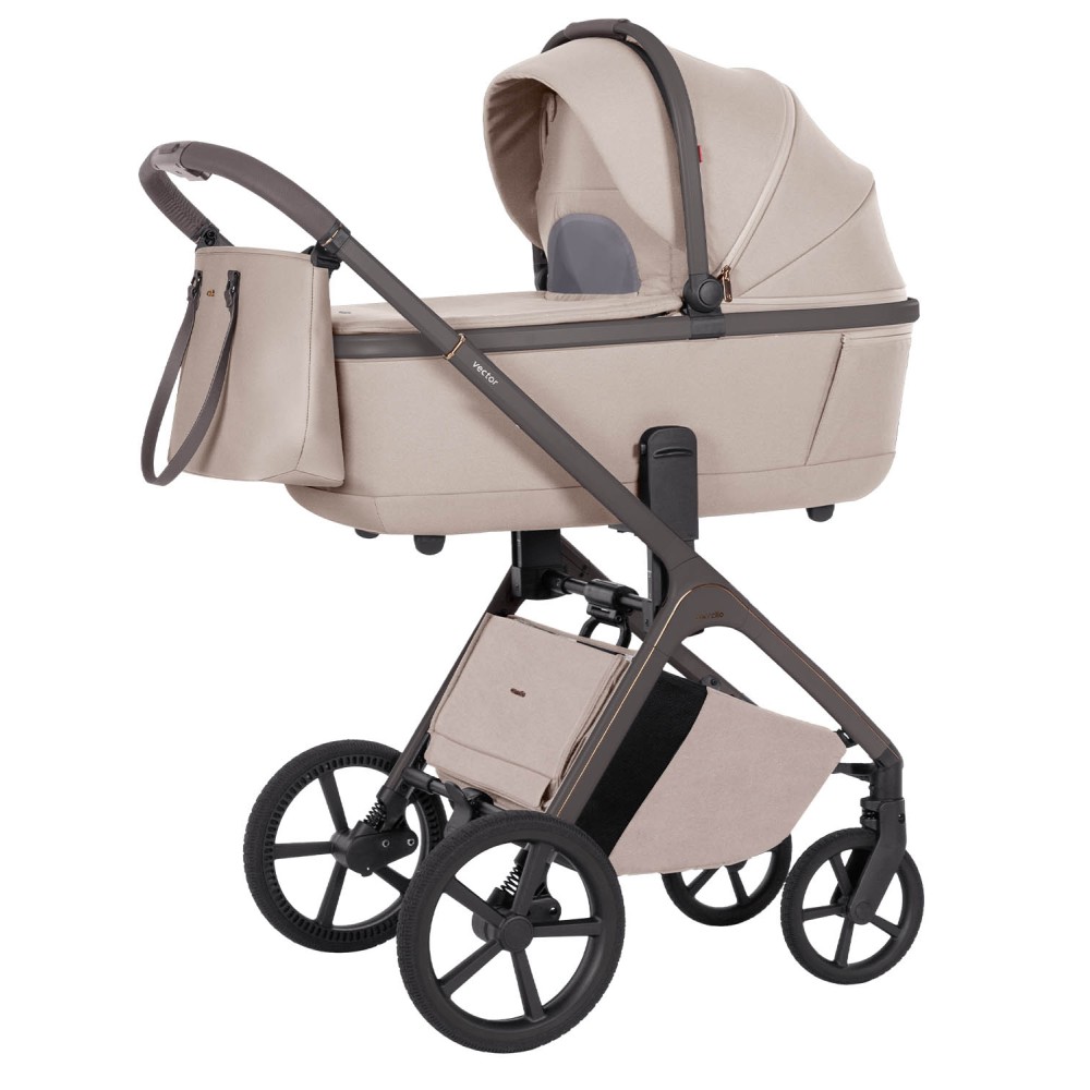 Carrello Vector CRL-6552 - lekki wózek dziecięcy 2w1 z regulacją wysokości gondoli i siedziska spacerówki • Angora Beige
