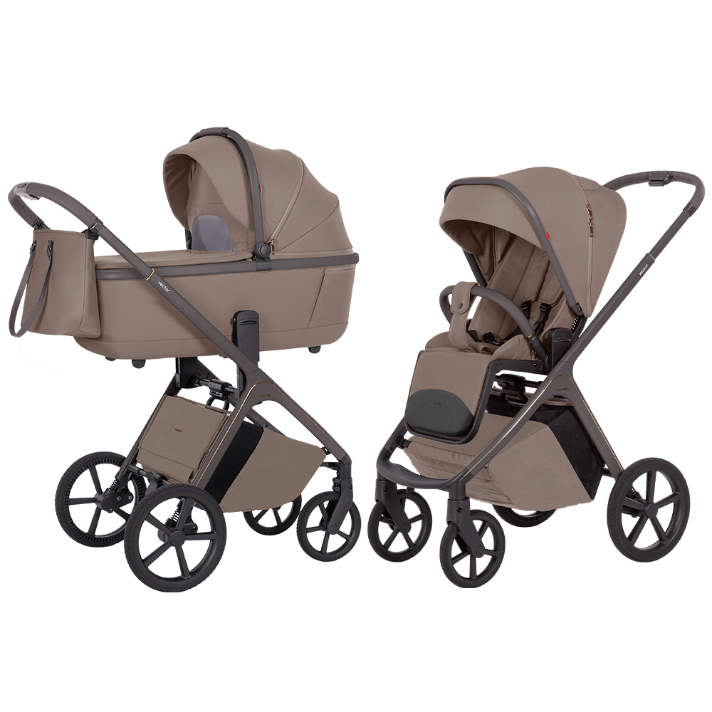 Carrello Vector CRL-6552 - lekki wózek dziecięcy 2w1 z regulacją wysokości gondoli i siedziska spacerówki • Cashmere Beige