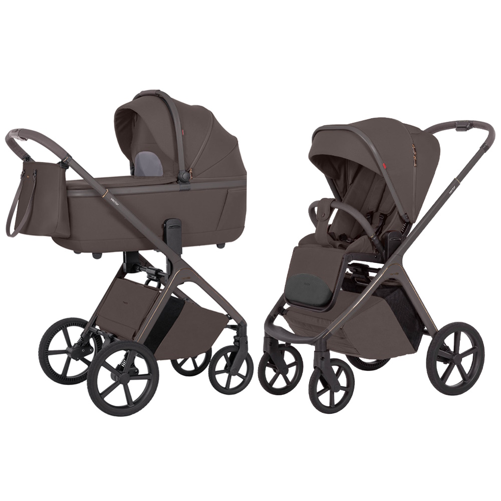 Carrello Vector CRL-6552 - lekki wózek dziecięcy 2w1 z regulacją wysokości gondoli i siedziska spacerówki • Merino Beige