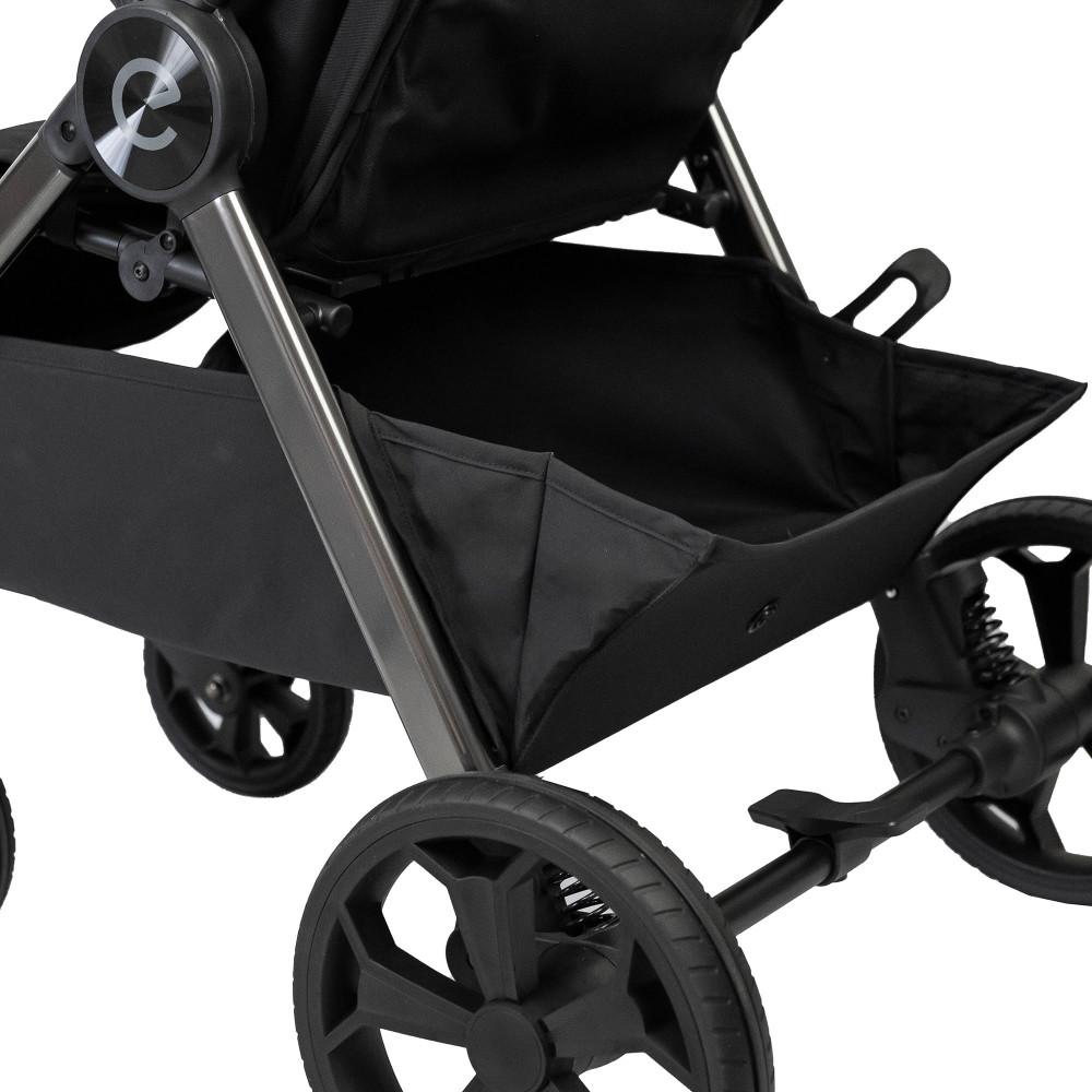 Espiro Wind - wózek spacerowy z autofoldingiem, regulowaną wysokość prowadnicy, panoramiczny panel wentylacyjny • Mistral Black