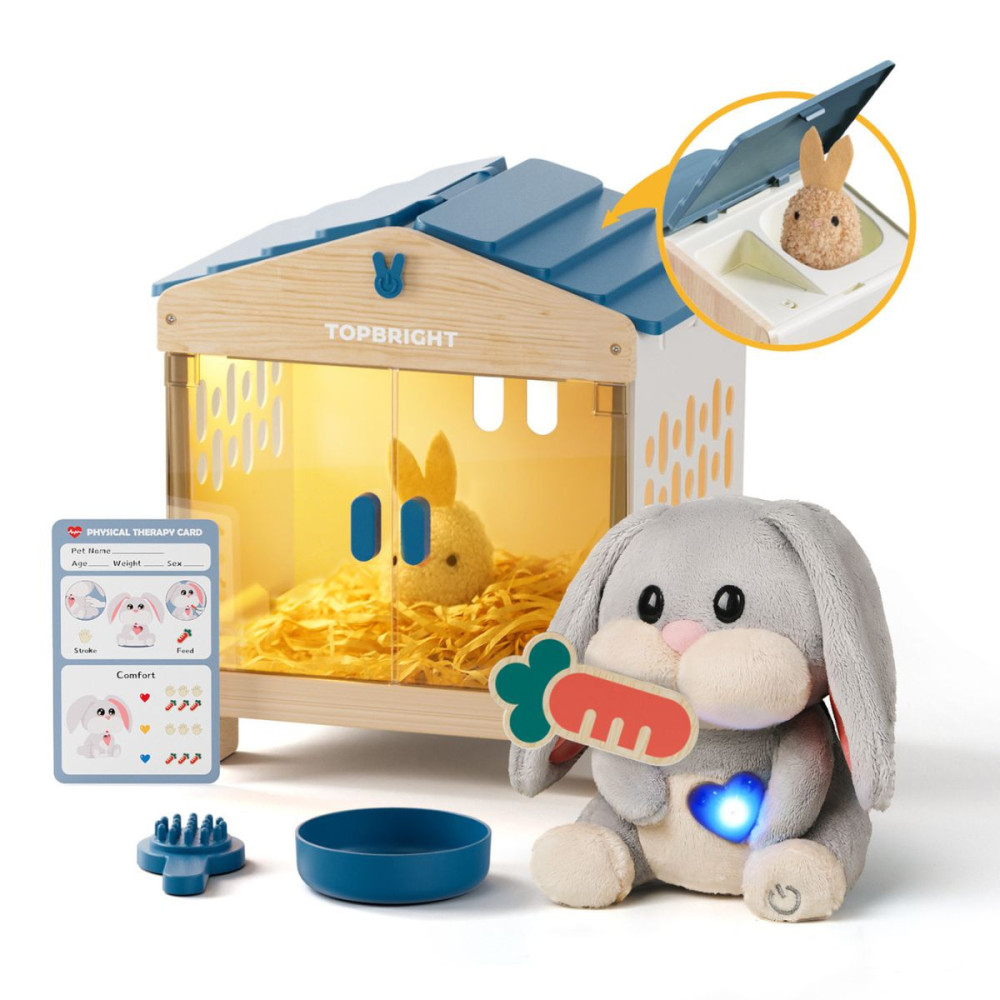 Topbright - pluszowa zabawka interaktywna Mummy Bunny, zestaw edukacyjny opiekuna króliczka 36m+