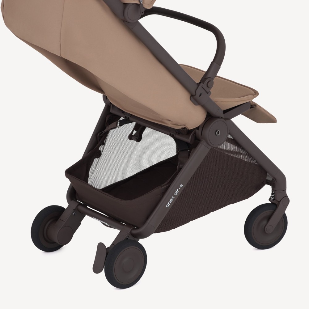 Anex Air-Q - lekki wózek dziecięcy 2w1, kompaktowy wózek podróżny, gondola składana razem ze stelażem do rozmiarów bagażu podręcznego • Karamell