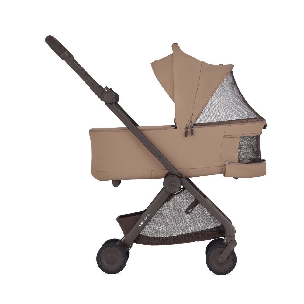 Anex Air-Q - lekki wózek dziecięcy 2w1, kompaktowy wózek podróżny, gondola składana razem ze stelażem do rozmiarów bagażu podręcznego • Karamell