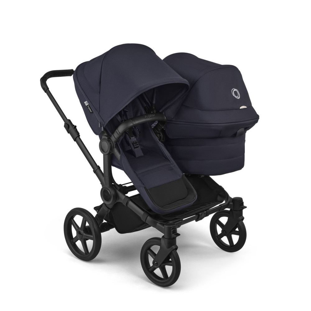 Bugaboo Donkey 6 Duo - premium wózek dla dwojga, rodzeństwo rok po roku lub bliźnięta obok siebie, tylko 74 cm szerokości, powiększony kosz do 15 kg • Deep Indigo