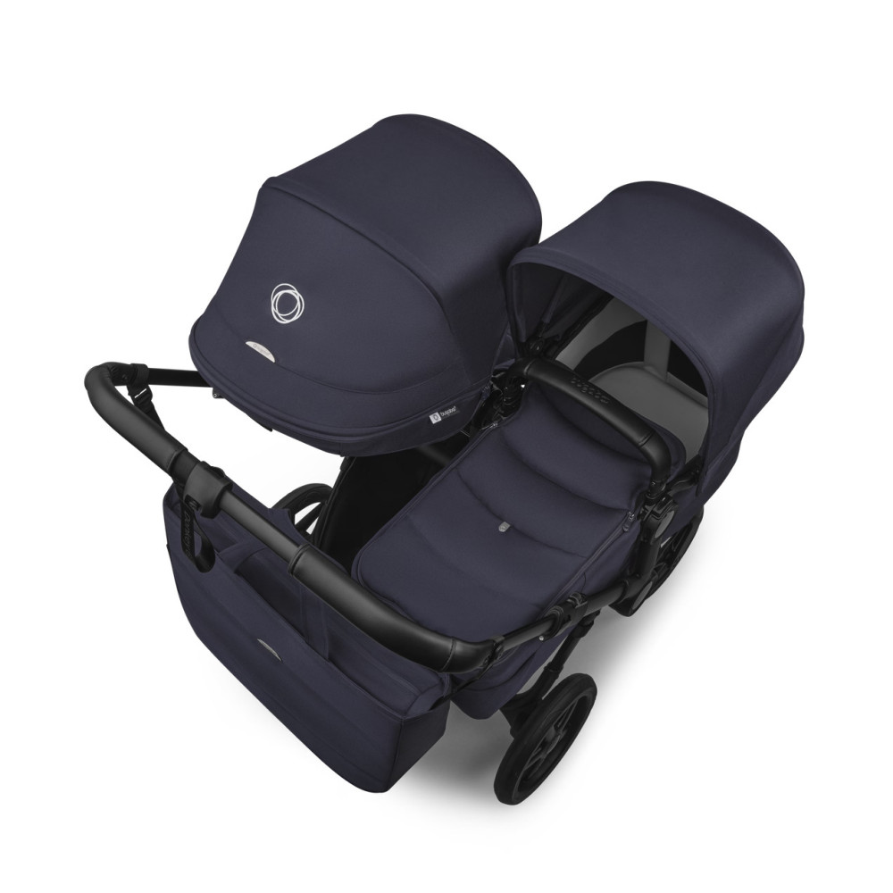 Bugaboo Donkey 6 Duo - premium wózek dla dwojga, rodzeństwo rok po roku lub bliźnięta obok siebie, tylko 74 cm szerokości, powiększony kosz do 15 kg • Deep Indigo