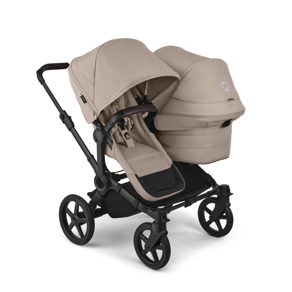 Bugaboo Donkey 6 Duo - premium wózek dla dwojga, rodzeństwo rok po roku lub bliźnięta obok siebie, tylko 74 cm szerokości, powiększony kosz do 15 kg • Desert Taupe Melange