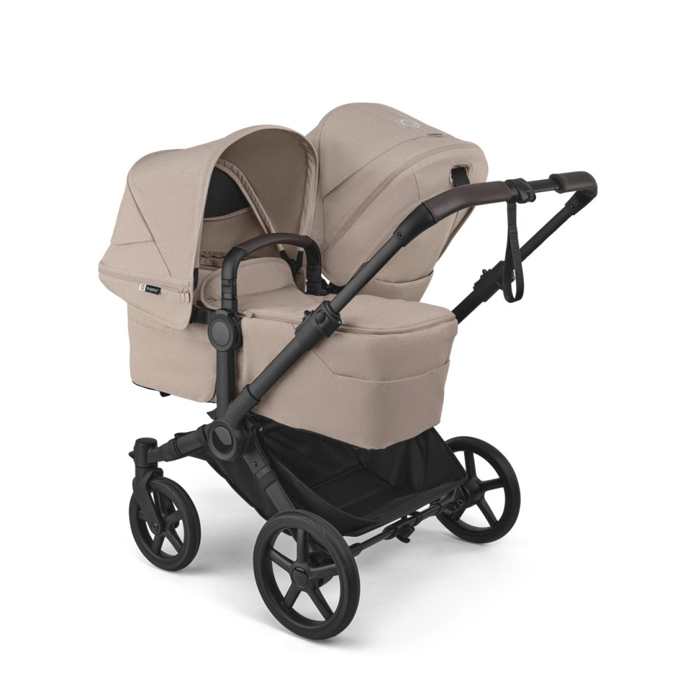 Bugaboo Donkey 6 Duo - premium wózek dla dwojga, rodzeństwo rok po roku lub bliźnięta obok siebie, tylko 74 cm szerokości, powiększony kosz do 15 kg • Desert Taupe Melange