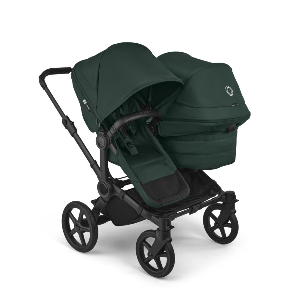 Bugaboo Donkey 6 Duo - premium wózek dla dwojga, rodzeństwo rok po roku lub bliźnięta obok siebie, tylko 74 cm szerokości, powiększony kosz do 15 kg • Fern Green