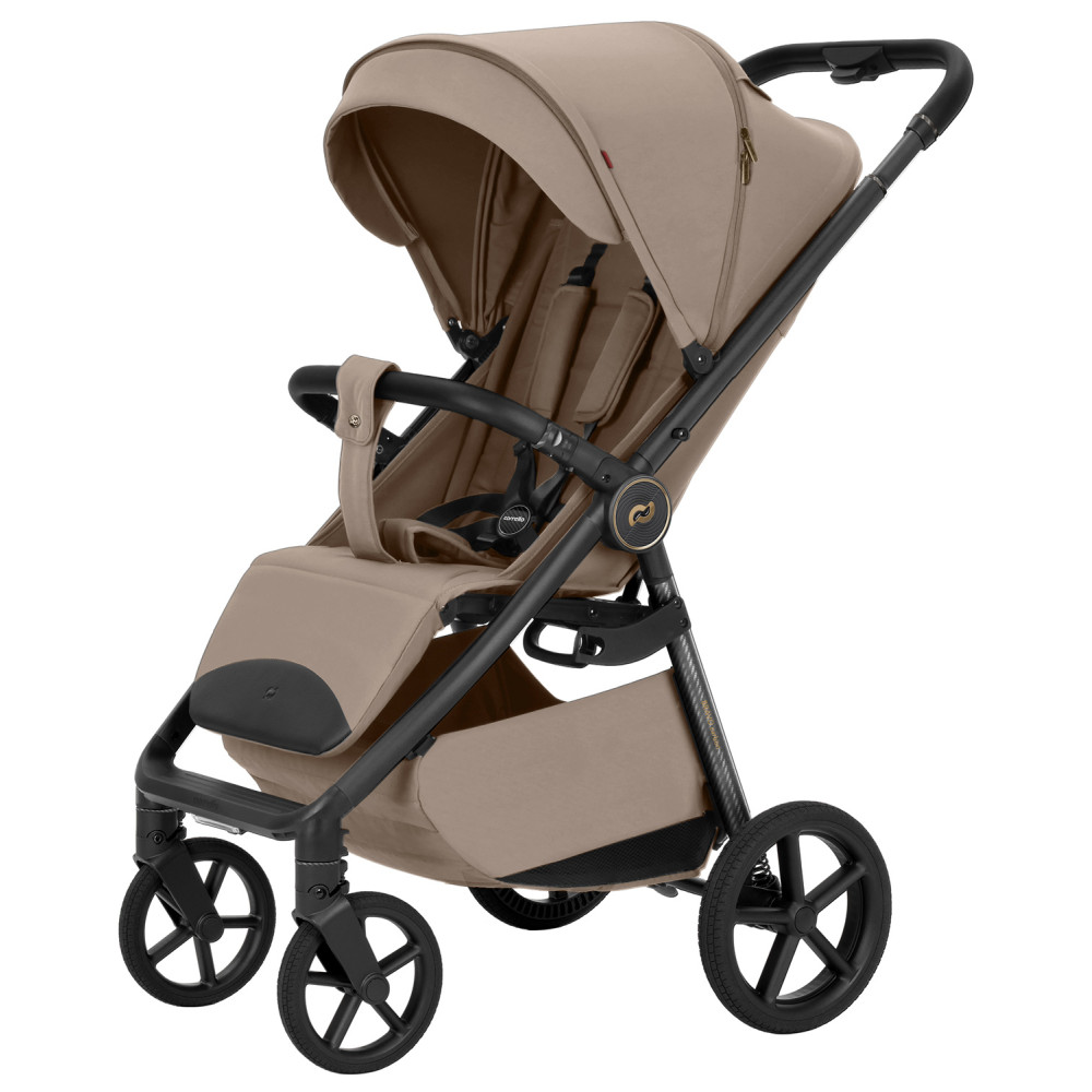 Carrello Bravo Carbon 2026 CRL-5530 - wózek spacerowy całoroczny z lampką LED, ulepszona amortyzacja, magnetyczne zapięcie pasów, rączka teleskopowa • Ketch Beige
