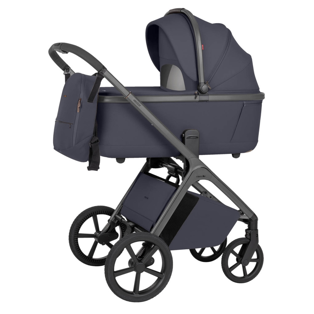 Carrello Vector CRL-6553 - uniwersalny wózek dziecięcy 2w1 z głęboką gondolą i regulacją wysokości gondoli bez adapterów • Plum Grey